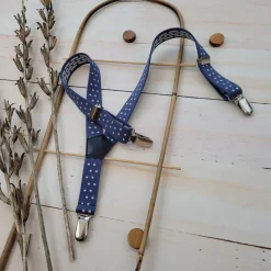 Eleganckie szelki niemowlęce niebieskie w białe kropki