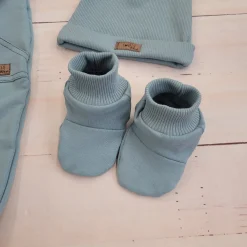 Kazum Bawełniany kombinezon z odpinanym kapturem+buciki+czapeczka,rosnący z dzieckiem 56-86, mineral blue