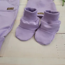 Kazum Bawełniany kombinezon z odpinanym kapturem+buciki+czapeczka,rosnący z dzieckiem 56-86, soft lilac