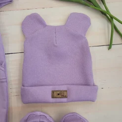 Kazum Bawełniany kombinezon z odpinanym kapturem+buciki+czapeczka,rosnący z dzieckiem 56-86, soft lilac