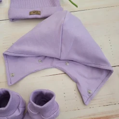 Kazum Bawełniany kombinezon z odpinanym kapturem+buciki+czapeczka,rosnący z dzieckiem 56-86, soft lilac