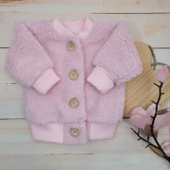 KAZUM Ciepła kurtka sweterek dziecięcy misiowy baranek wiosna jesień 56-86 pinky rose