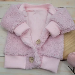 KAZUM Ciepła kurtka sweterek dziecięcy misiowy baranek wiosna jesień 56-86 pinky rose
