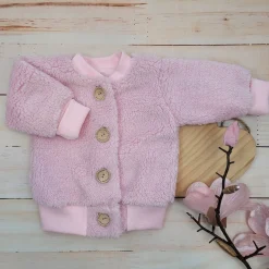KAZUM Ciepła kurtka sweterek dziecięcy misiowy baranek wiosna jesień 56-86 pinky rose
