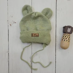 KAZUM Czapka niemowlęca włóczkowa wiązana z uszkami 56-86 olive green