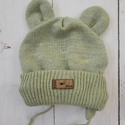 KAZUM Czapka niemowlęca włóczkowa wiązana z uszkami 56-86 olive green