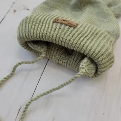 KAZUM Czapka niemowlęca włóczkowa wiązana z uszkami 56-86 olive green