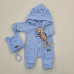 KAZUM Czapka niemowlęca włóczkowa wiązana z uszkami 56-86 baby blue
