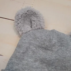 KAZUM Czapka podwójna niemowlęca prązkowana z misiowymi uszkami rozmiar 56-86 silver mist