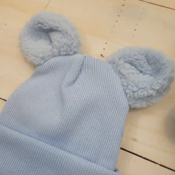 KAZUM Czapka podwójna niemowlęca prążkowana z misiowymi uszkami rozmiar 56-86 blue dream