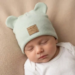 KAZUM Czapka podwójna prążkowana niemowlęca z uszami mint green rozmiar 56-86