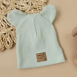 KAZUM Czapka podwójna prążkowana niemowlęca z uszami mint green rozmiar 56-86