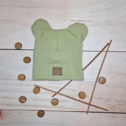 KAZUM Czapka podwójna prążkowana niemowlęca z uszami olive green rozmiar 56-86