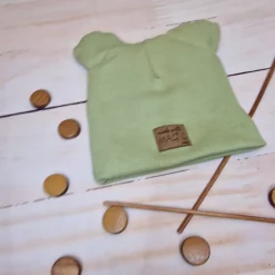 KAZUM Czapka podwójna prążkowana niemowlęca z uszami olive green rozmiar 56-86