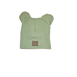 KAZUM Czapka podwójna prążkowana niemowlęca z uszami olive green rozmiar 56-86