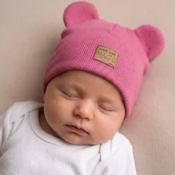 KAZUM Czapka podwójna prążkowana niemowlęca z uszami rosy dream rozmiar 56-86