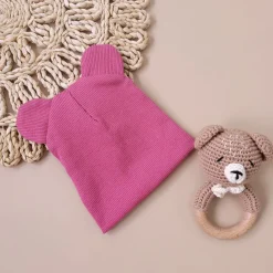 KAZUM Czapka podwójna prążkowana niemowlęca z uszami rosy dream rozmiar 56-86