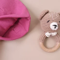 KAZUM Czapka podwójna prążkowana niemowlęca z uszami rosy dream rozmiar 56-86