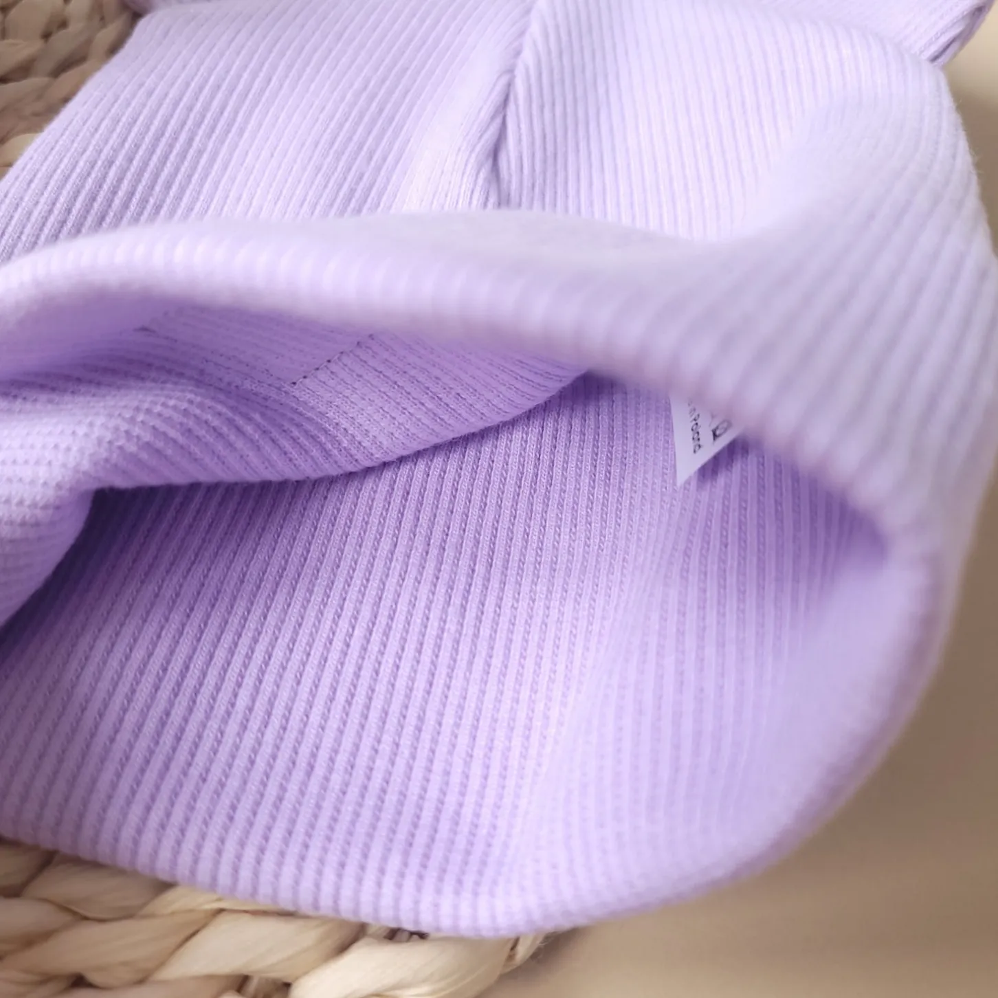 KAZUM Czapka podwójna prążkowana niemowlęca z uszami soft lilac jasny fiolet rozmiar 56-86