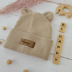 KAZUM Czapka włóczkowa bawełniana podwójna, wywijana z uszkami brąz burnt sugar