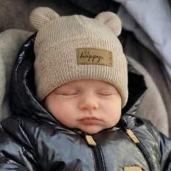 KAZUM Czapka włóczkowa bawełniana podwójna, wywijana z uszkami brąz burnt sugar