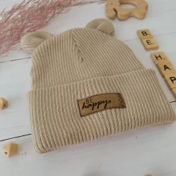 KAZUM Czapka włóczkowa bawełniana podwójna, wywijana z uszkami brąz burnt sugar