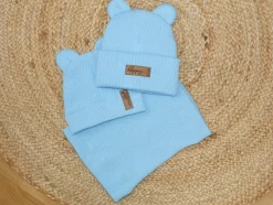 KAZUM Czapka włóczkowa bawełniana podwójna, wywijana z uszkami błękitna baby blue