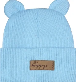 KAZUM Czapka włóczkowa bawełniana podwójna, wywijana z uszkami błękitna baby blue