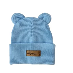 KAZUM Czapka włóczkowa bawełniana podwójna, wywijana z uszkami błękitna baby blue