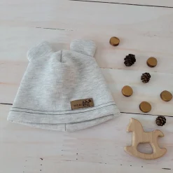 KAZUM Czapka z uszkami z dresówki ocieplanej 56-86 silver gray
