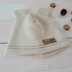 KAZUM Czapka z uszkami z dresówki ocieplanej 56-86 sand
