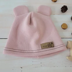 KAZUM Czapka z uszkami z dresówki ocieplanej 56-86 powder pink