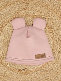 KAZUM Czapka z uszkami z dresówki ocieplanej 56-86 powder pink