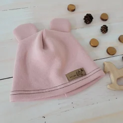 KAZUM Czapka z uszkami z dresówki ocieplanej 56-86 powder pink