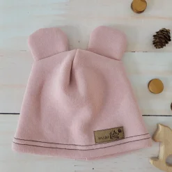 KAZUM Czapka z uszkami z dresówki ocieplanej 56-86 powder pink