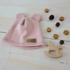 KAZUM Czapka z uszkami z dresówki ocieplanej 56-86 powder pink
