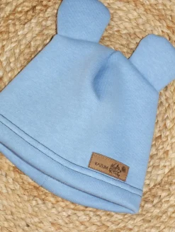 KAZUM Czapka z uszkami z dresówki ocieplanej 56-86 baby blue