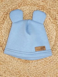 KAZUM Czapka z uszkami z dresówki ocieplanej 56-86 baby blue