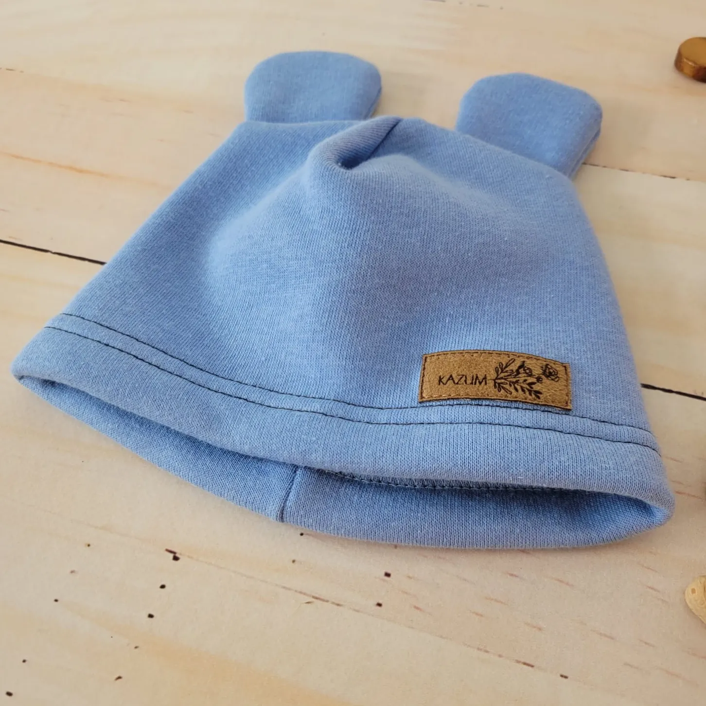 KAZUM Czapka z uszkami z dresówki ocieplanej 56-86 baby blue