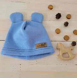 KAZUM Czapka z uszkami z dresówki ocieplanej 56-86 baby blue