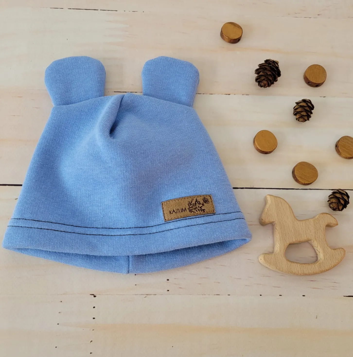 KAZUM Czapka z uszkami z dresówki ocieplanej 56-86 baby blue