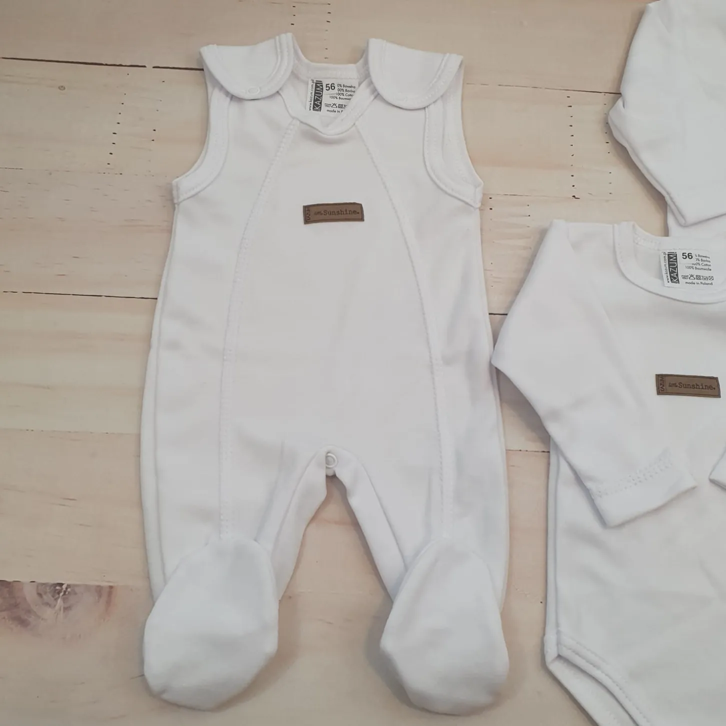 KAZUM 4 cz komplet: body +śpioch+kaftanik+czapka white ostatnie sztuki 50, 56, 62