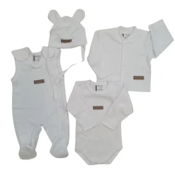 KAZUM 4 cz komplet: body +śpioch+kaftanik+czapka white ostatnie sztuki 50, 56, 62