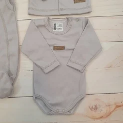 KAZUM 4 cz komplet: body +śpioch+kaftanik+czapka silver ostatnie sztuki 50