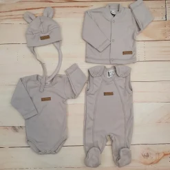 KAZUM 4 cz komplet: body +śpioch+kaftanik+czapka silver ostatnie sztuki 50