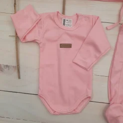 KAZUM 4 cz komplet: body +śpioch+kaftanik+czapka coral pink ostatnie sztuki 50, 62