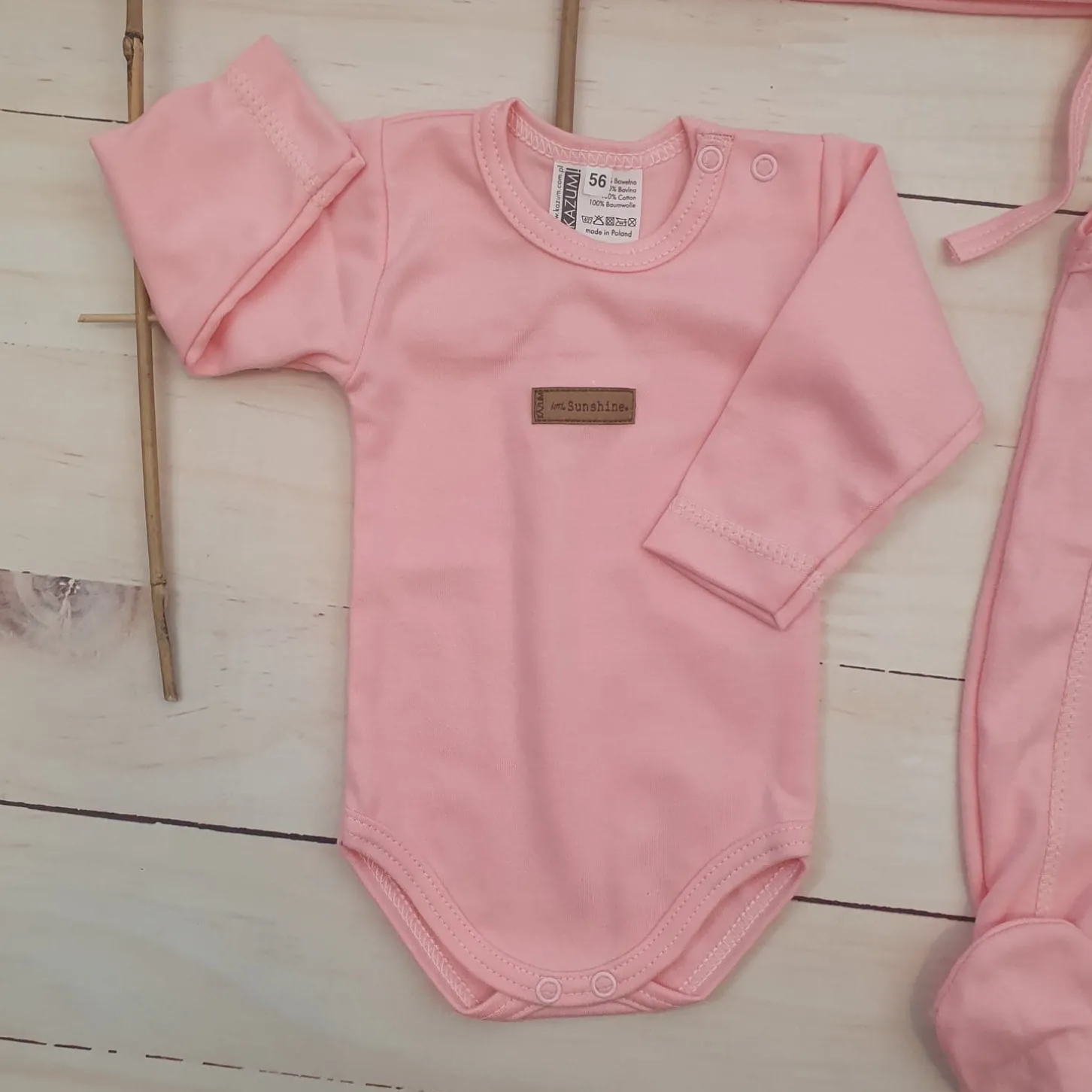 KAZUM 4 cz komplet: body +śpioch+kaftanik+czapka coral pink ostatnie sztuki 50, 62