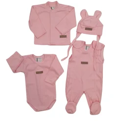 KAZUM 4 cz komplet: body +śpioch+kaftanik+czapka coral pink ostatnie sztuki 50, 62