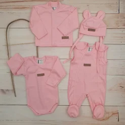 KAZUM 4 cz komplet: body +śpioch+kaftanik+czapka coral pink ostatnie sztuki 50, 62