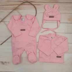 KAZUM 4 cz komplet: body +śpioch+kaftanik+czapka coral pink ostatnie sztuki 50, 62